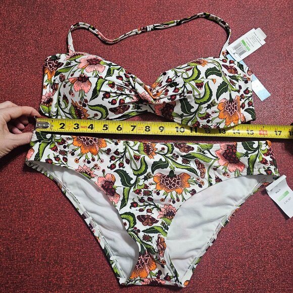 Antonio Melani Floral Twist Bandeau Bikini Set Large 2 Piece Retro Floral Print - Picture 8 of 9